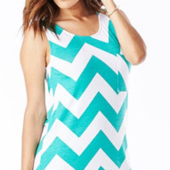 TIMING Mint Turquoise & Ivory Cream Zigzag Chevron Racerback Tie Waist Tank Sz L - Picture 3 of 10